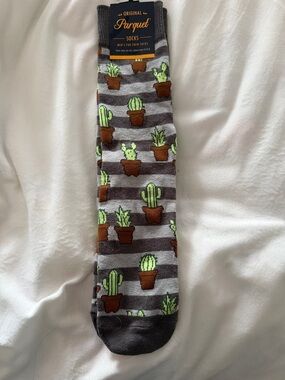 Parquet Men's Gray Striped Cactus Crew Socks